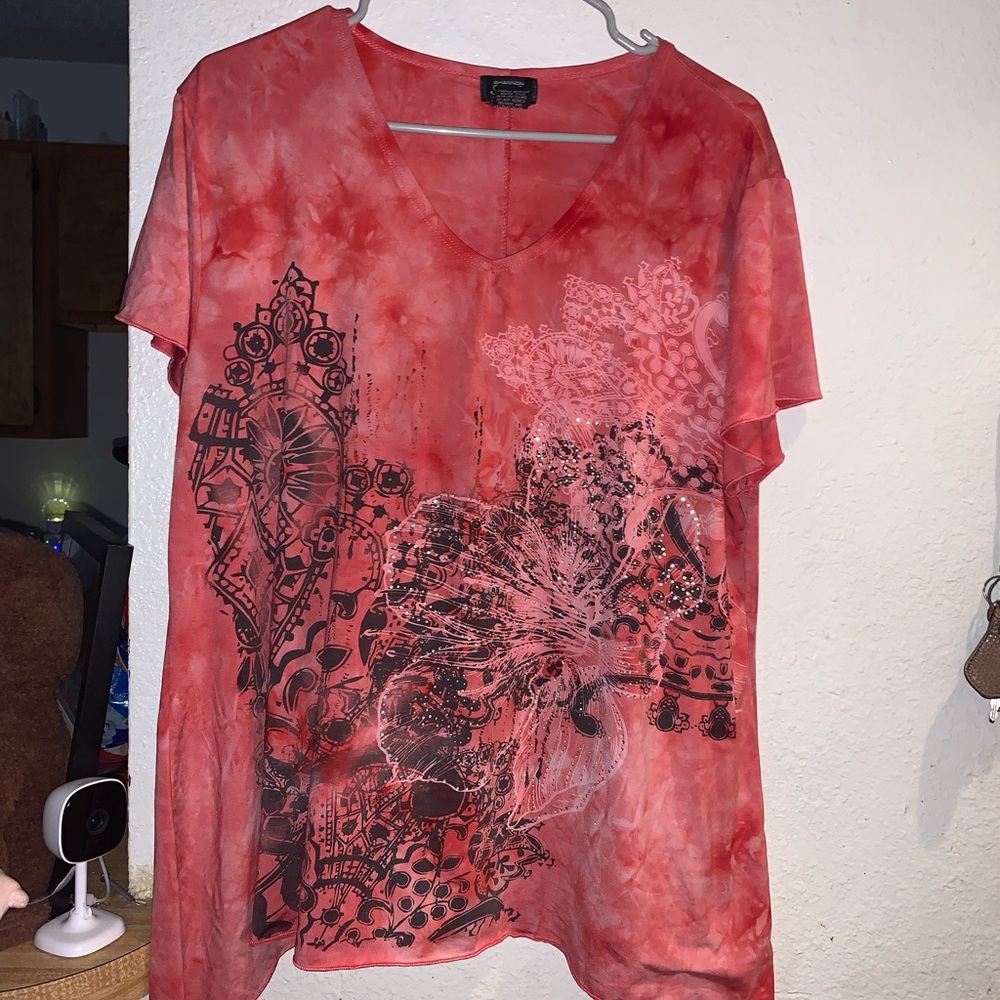 Vibrant Red Graphic Women's Blouse